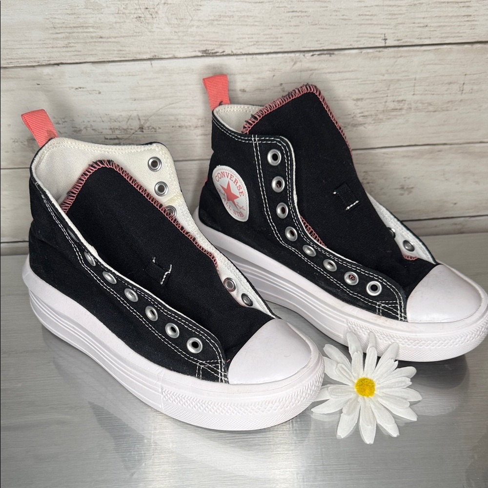 Converse Black with Pink Accents High-Top Platform Sneakers